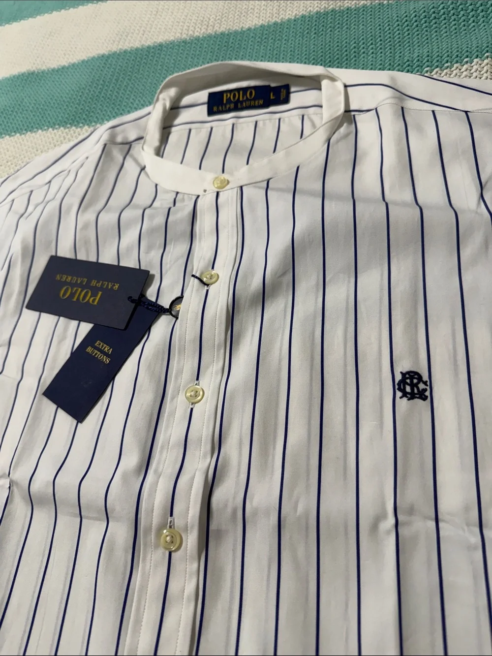 Polo by Ralph Lauren White Shirt with Navy Pinstripes